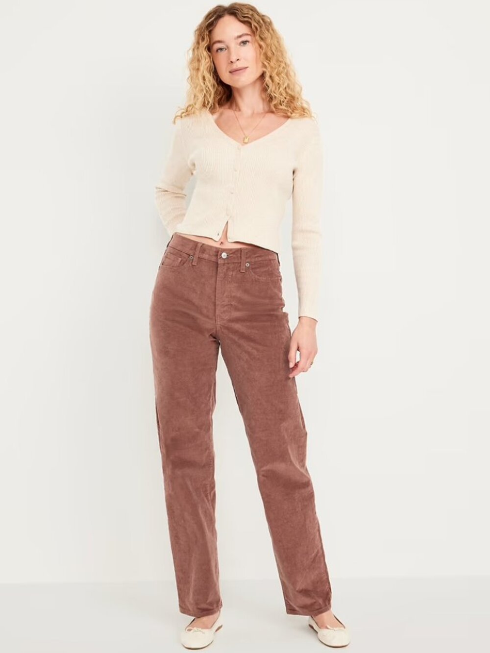 NWT Old Navy High-Waisted OG Loose Corduroy Pants in Saddle (Dusty Rose)